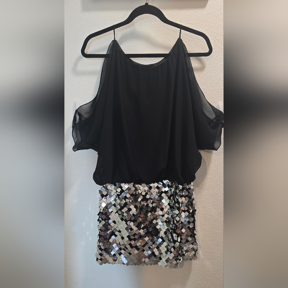 Josh & Jazz Black Cold Shoulder Top with Sequin Skirt